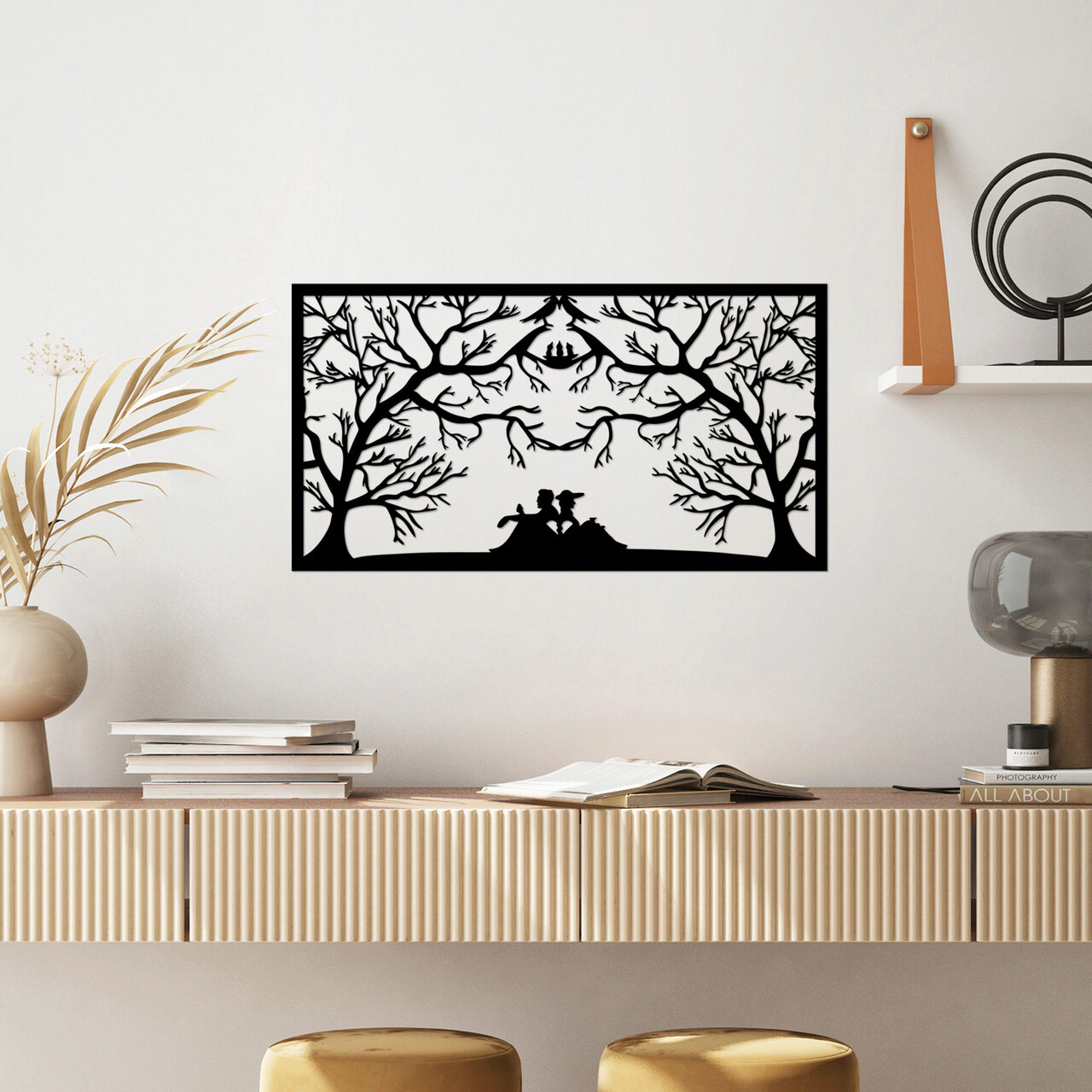 Decoratiune de perete, Bird'S Nest Lovers, Dimensiune: 37 x 70 cm, Negru - imagine 6